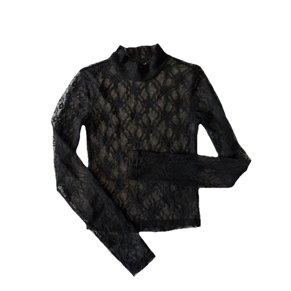 H&M Divided Sheer Black Lace Mock Neck Long Sleeve Top Women's S/M Layering Boho
